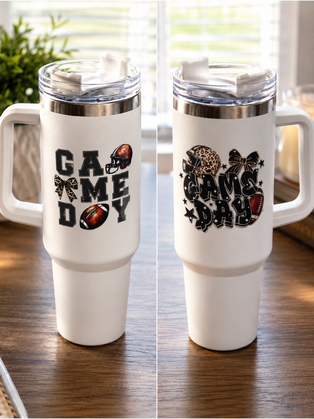 White 'Game Day' Insulated Travel Mug with Handle